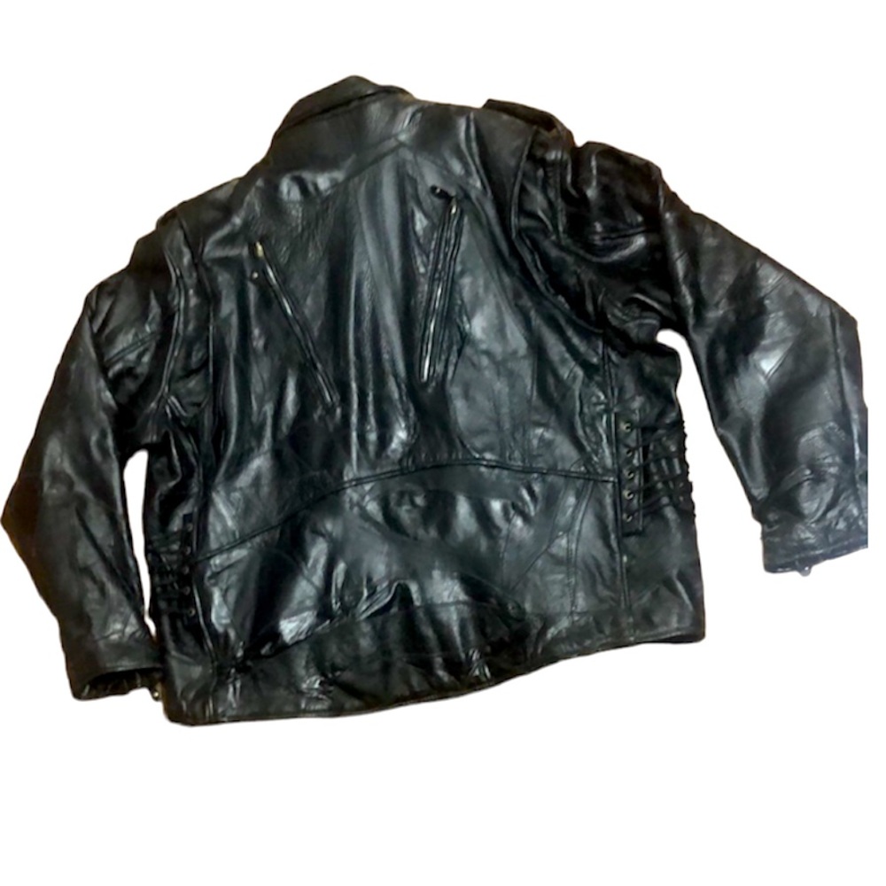 🌞 Diamond+Plate Black Buffalo Leather Moto Biker Jacket removable lining men 3XL